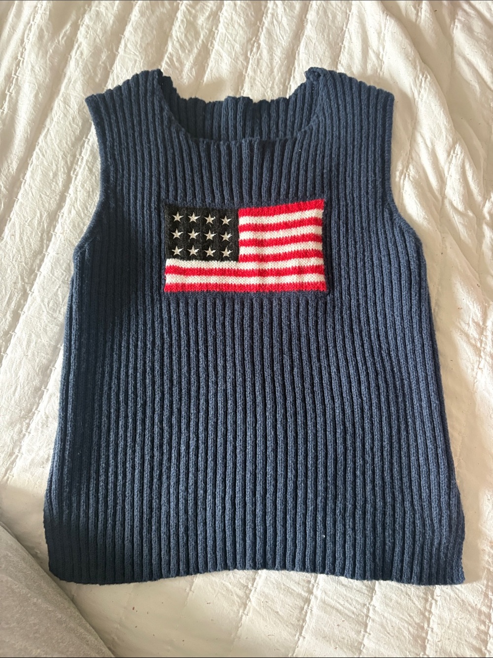 SHEIN Navy Ribbed Knit Tank Top with Flag Patch